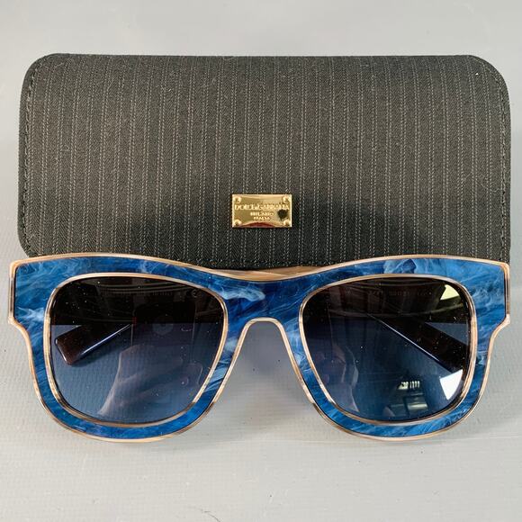 DOLCE & GABBANA Blue Brown Marbled Acetate Square Sunglasses - Picture 7 of 7